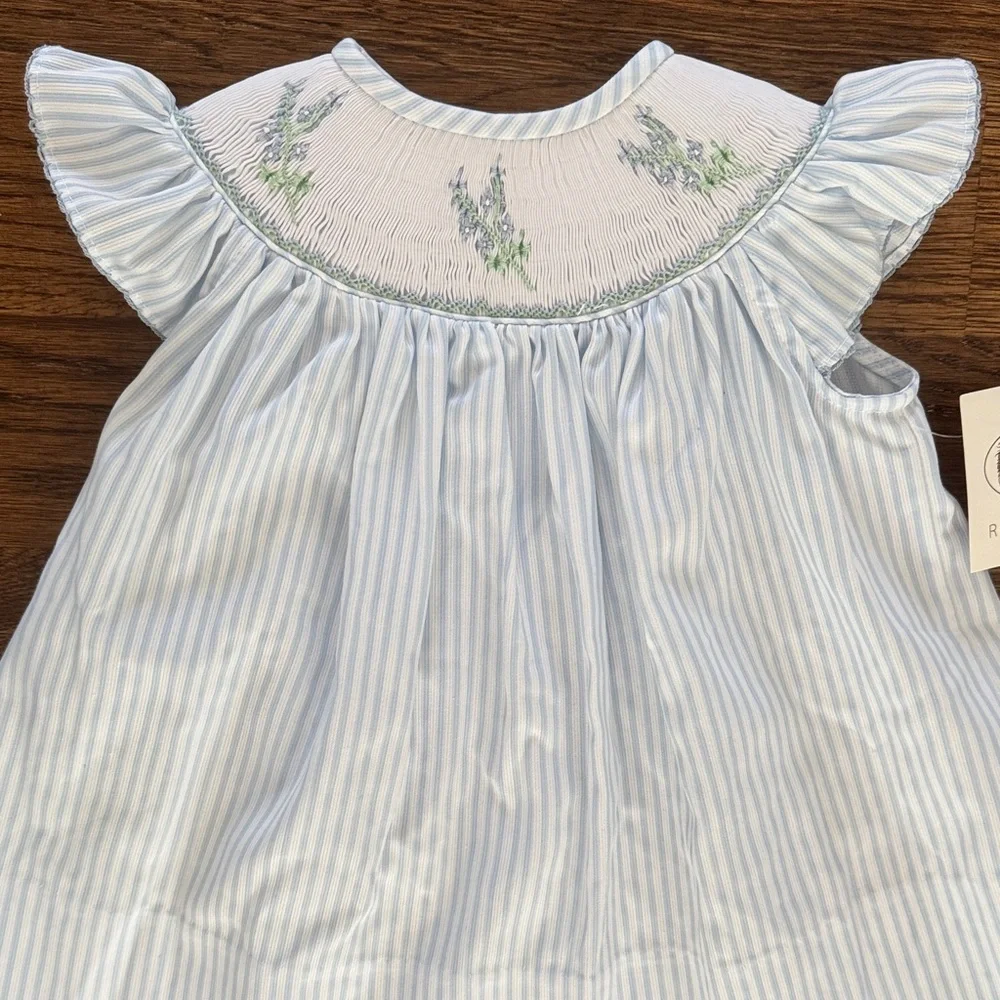 Ruth And Ralph Blue Stripe Floral Smocked Helen Dress - Picture 4 of 16
